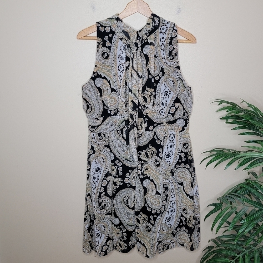Voir Voir Black Yellow Tan Paisley Sleeveless Dress Size 12 Wedding Guest Work - Picture 5 of 5